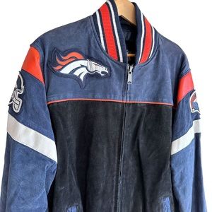 NFL Broncos Genuine Leather Bomber Jacket Large